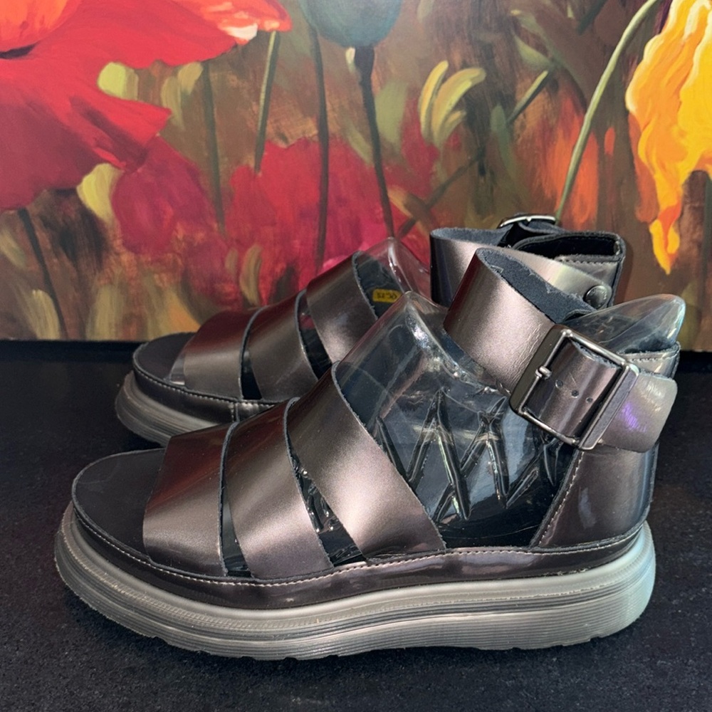 Dr. Martens Clarissa Sandals Quad Gladiator Metallic Pewter Leather Size 6US